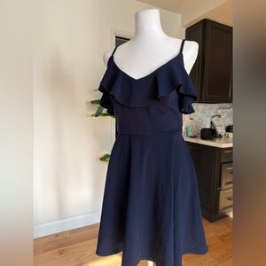 Trixxi Navy Ruffle-Trim A-Line Mini Dress